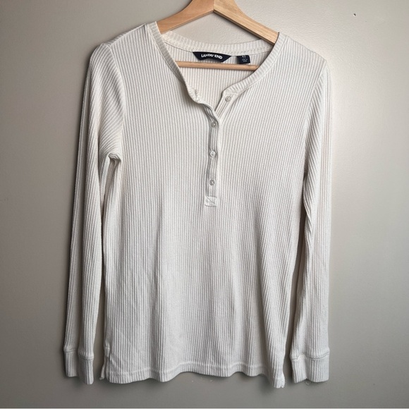Lands' End Women’s Cream Henley Ribbed Knit Top Size XS EUC - Picture 1 of 7